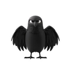 Angry black cartoon crow with fluffy feathers and piercing eyes