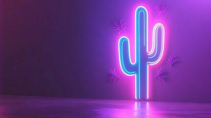 Neon Cactus Sign With Decorative Plants