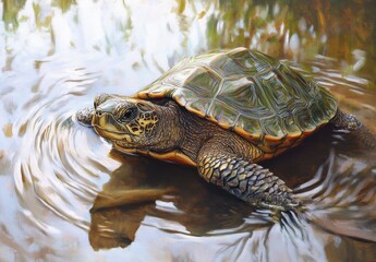 Naklejka premium Turtle Swimming in Water