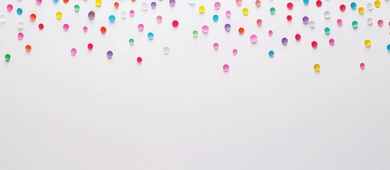 Colorful sprinkles on white background.