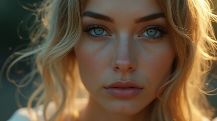 Fototapeta premium Ethereal Woman with Silver Eyes and Golden Halo