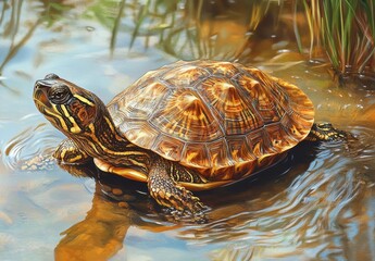 Naklejka premium Colorful Turtle in Water