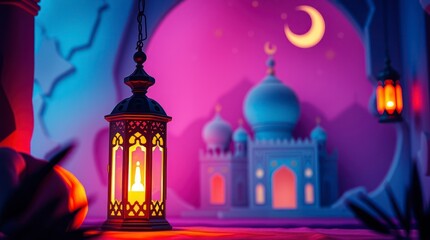 Obraz premium 3d illustration of Islamic lantern in mosque