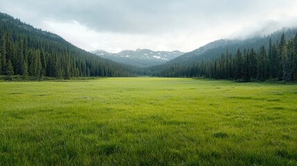 Obraz premium Mountain Meadow Landscape with Cloudy Sky