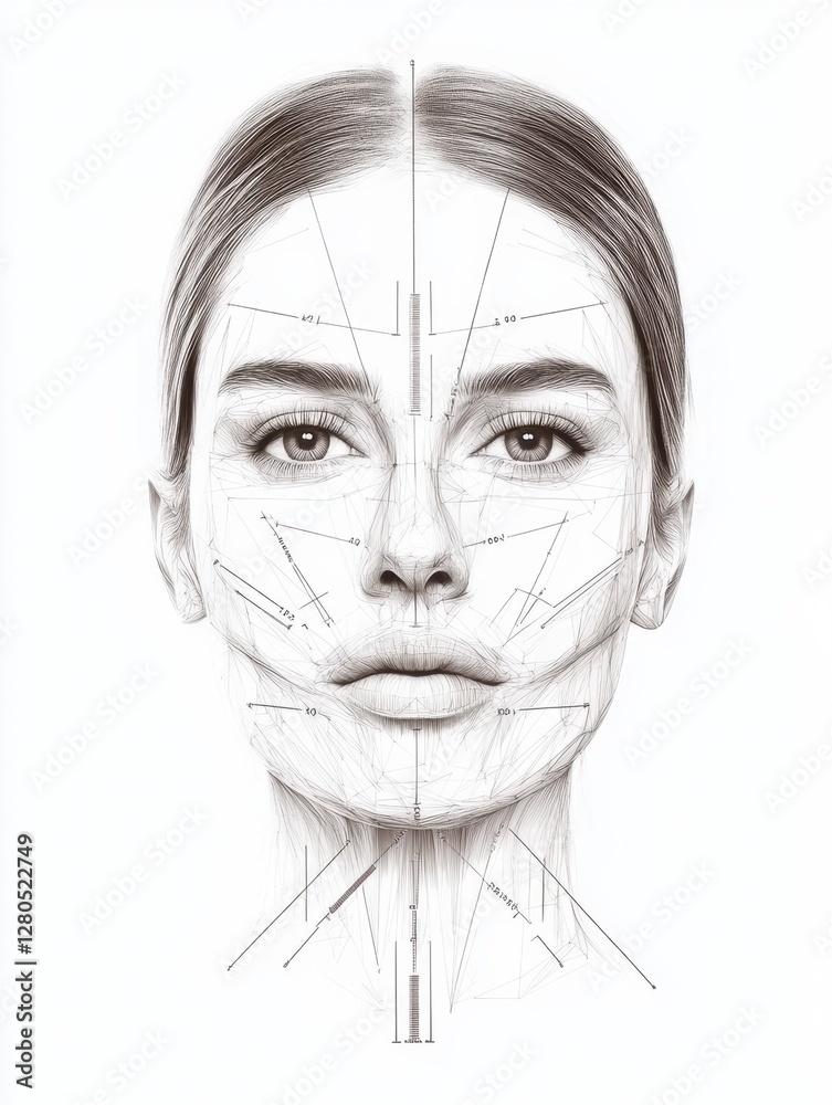 Aufkleber Detailed medical illustration showing Botox injection points on a female face with anatomical precision. Generative AI