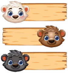 Fototapete Cute Bear Faces on Wooden Signs © GraphicsRF