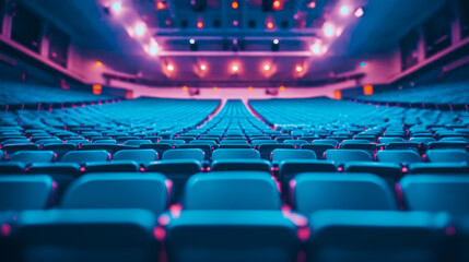 Fototapeta premium Grand Auditorium Seating: A Spectrum of Blue and Crimson, Ready for a Show