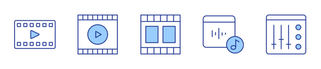 frame, video player, streaming, mixer. Multimedia Icon vector illustration. Line Duotone style. Editable stroke