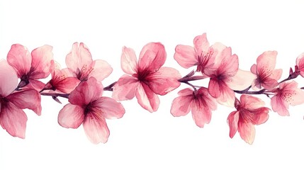 A delicate watercolor illustration of pink cherry blossoms on a branch.