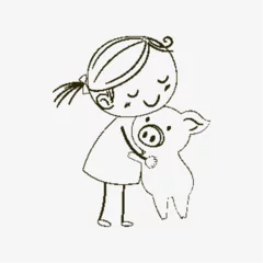 Fototapete Girl Hugging a Cute Piglet © GraphicsRF