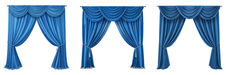 a set blue curtains isolated on Transparent Background