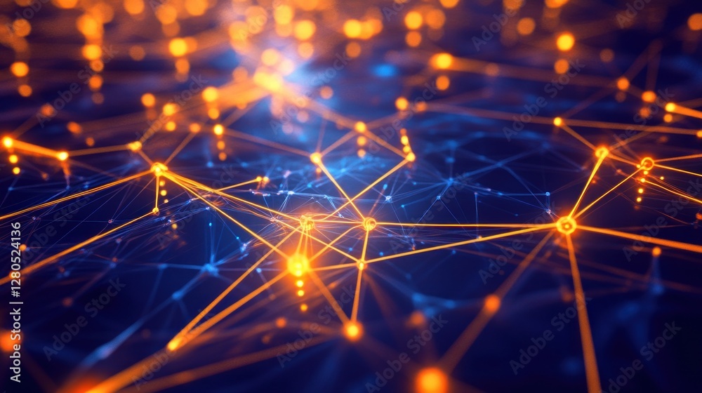 Poster futuristic network connection with glowing nodes and abstract lines