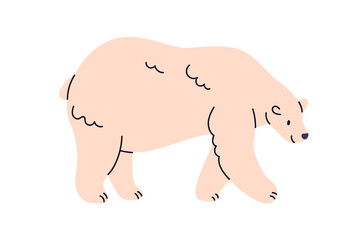 North polar bear walking with cute happy smile. Adorable Arctic animal from Northern Pole, Arctica. Wild mammal, Antarctic character profile. Flat vector illustration isolated on white background © Good Studio