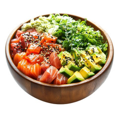 Colorful Hawaiian Poke Bowl on transparent background.
