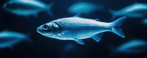 Fototapeta premium Close-up of a Fish Swimming in Dark Ocean Water Background