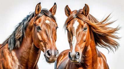 Majestic Brown Horses: Elegant Portrait on White Background