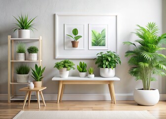 Minimalist White Frame Mockup: Airy Living Room Interior with Greenery