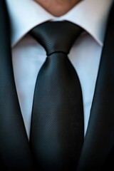 Close-Up of a Black Tie and Suit with Elegant Formal Attire