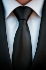 Close-Up of a Black Tie and Suit with Elegant Formal Attire
