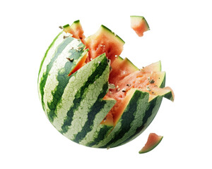 Exploding Watermelon Slices Capturing Freshness and Juiciness Against on Transparent Background