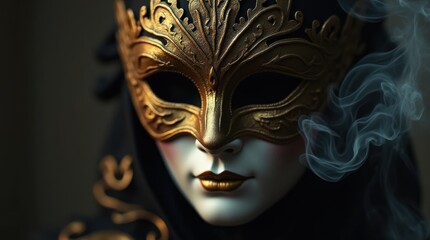 Mysterious Figure in Venetian Mask with Thin Trails