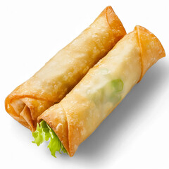 Crispy golden spring rolls with fresh lettuce filling