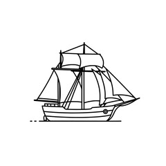 Sailing Ship Silhouette: An elegantly drawn silhouette of a classic sailing ship, complete with billowing sails, representing adventure, exploration, and maritime history.