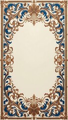 Ornate Decorative Frame with Blue and Brown Floral Design on White
