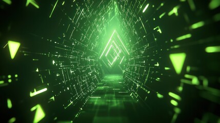 Obraz premium Neon Green Digital Tunnel: Abstract Sci-Fi Artwork