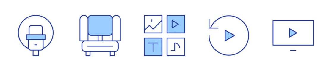 replay, microphone, video, home theater, media. Multimedia Icon vector illustration. Line Duotone style. Editable stroke