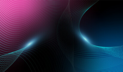 The Abstract Waving Technology pattern Background Design with flowing, wave-like structure made of small, glowing dots, creating a futuristic and dynamic abstract design