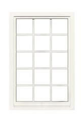 Large vertical white window with interior grid bars, commonly found in older-style modern urban houses or buildings, transparent for architectural and graphic use.