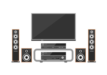 Home theater system. Flat design vector illustration isolated on white background.
