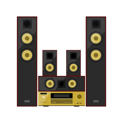 Vector illustration of modern audio system with speakers. Flat style design.