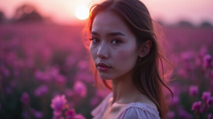 Naklejka premium Pink and Lavender Portrait of a Woman