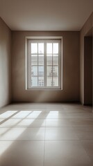 Bright and Spacious Room With Large Window Showcasing Sunlight and Clean Tile Flooring