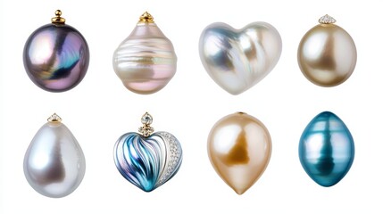 Elegant assortment of pearls in various shapes and colors with gold and diamond accents