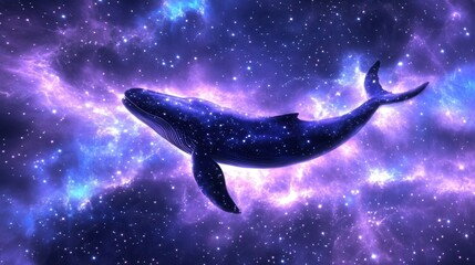 Majestic Whale Swimming Through a Stunning Cosmic Galaxy Scene