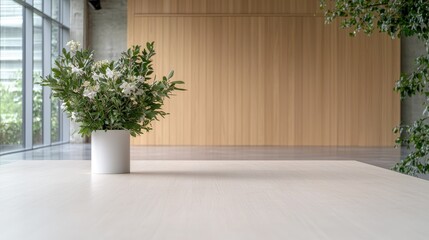 Modern interior, plant, minimalist, light beige walls, contemporary style, empty space