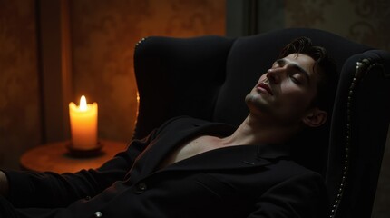 Fototapeta premium Vampire Noble in Candlelit Chamber