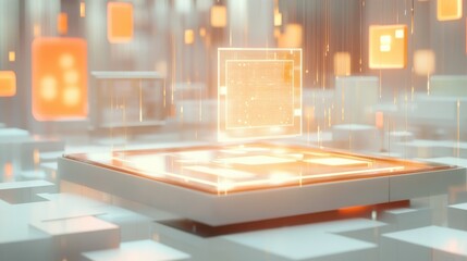 Futuristic digital marketing interface with 3D AI icons