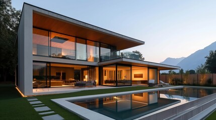 Fototapeta premium Modern luxurious house, front view