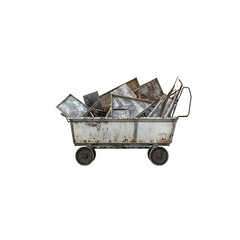 Vintage Metal Cart Loaded with Scrap Materials for Industrial Use