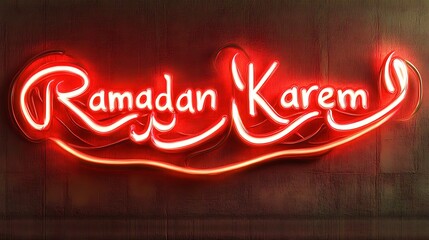 Obraz premium Ramadan Karem Neon Sign Glowing Brightly