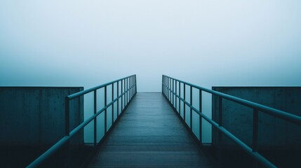 Obraz premium Mysterious foggy pier at dawn tranquil landscape atmospheric photography serene environment wide angle view
