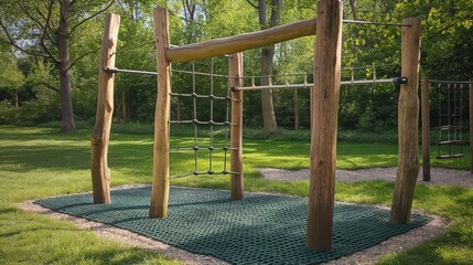 Fototapeta premium Outdoor gym equipment made from natural wood