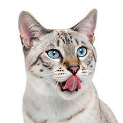Cat licking lips against white background Generated by Ai.