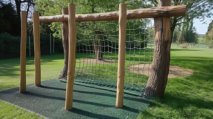 Fototapeta premium Outdoor gym equipment made from natural wood