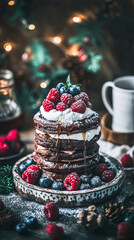 Delicious buttermilk pancakes with fresh berries and syrup for breakfast bliss