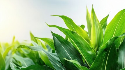 Naklejka premium Vibrant Green Leaves with Variegated Patterns in Soft Natural Light